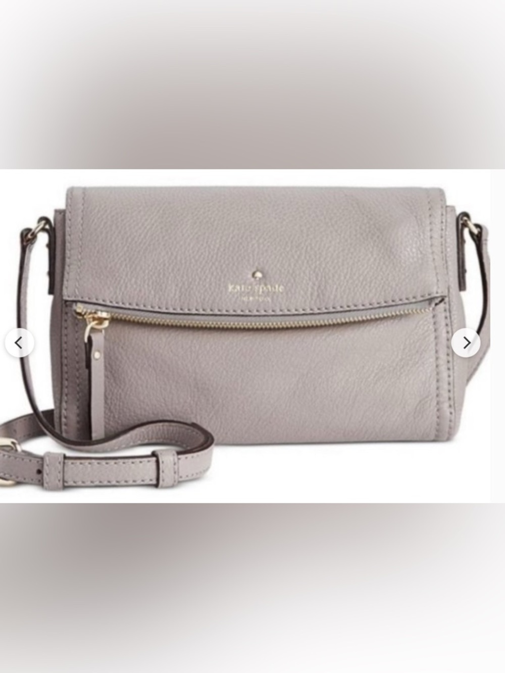 kate spade NY Pebbled Leather Crossbody in Light Taupe/Gray leather 10x6